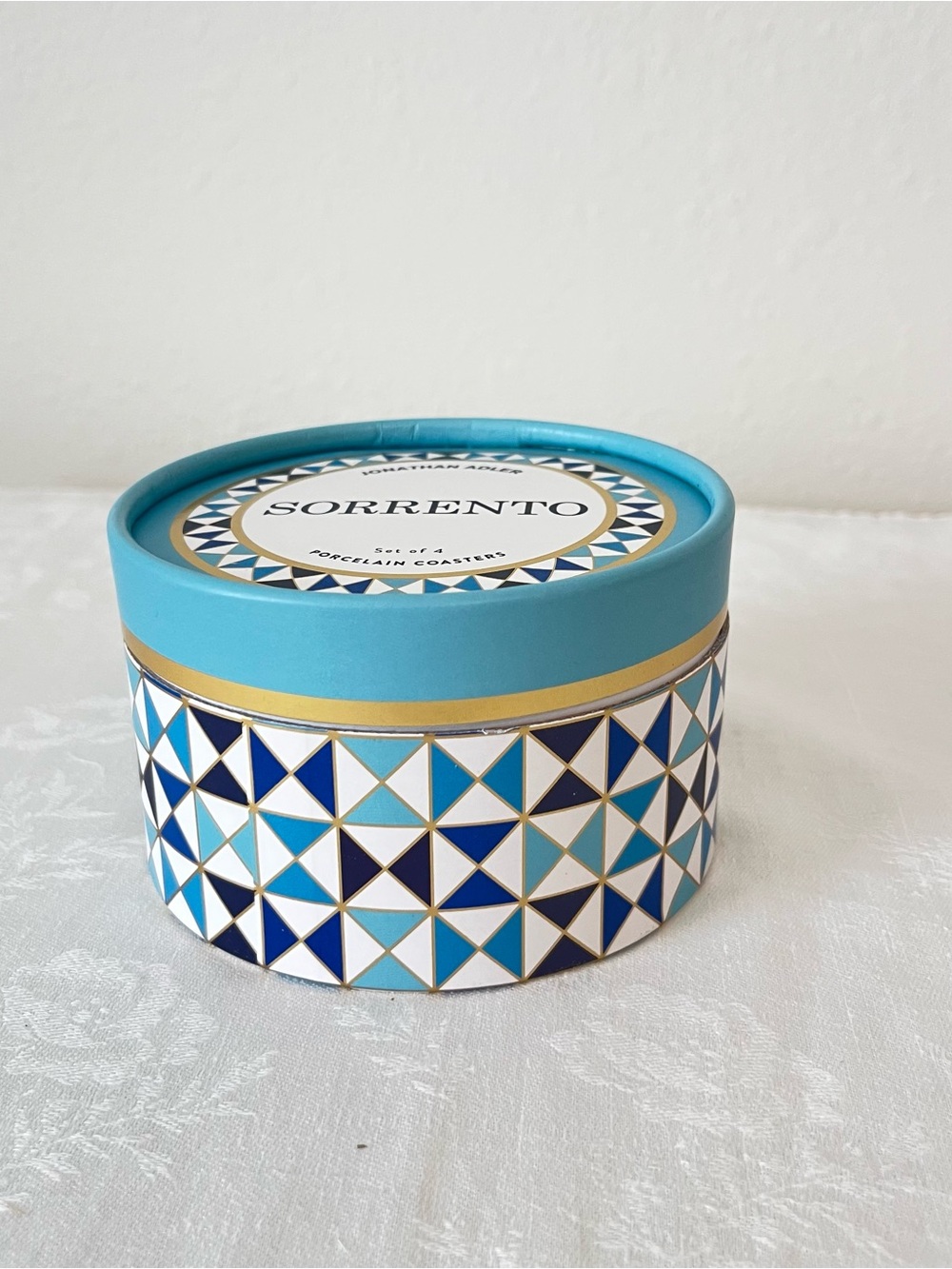 Jonathan Adler NWT Sorrento Blue and White Geometric Coaster Set of Four - Picture 3 of 13